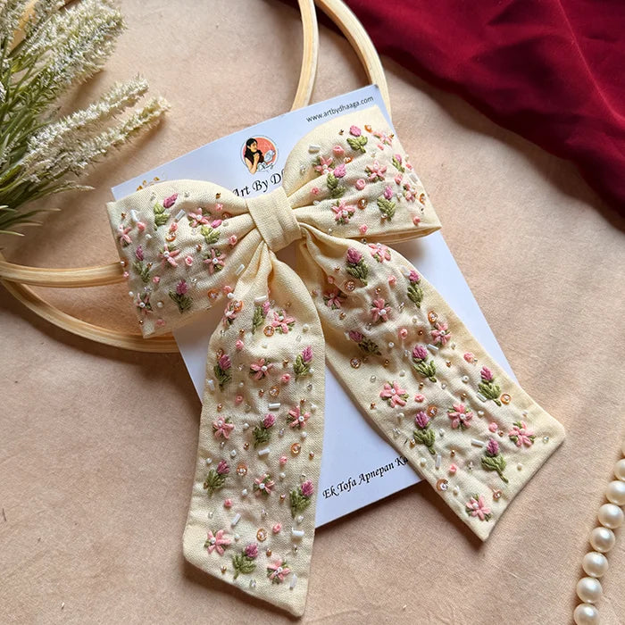 Meera Hand Embroidered Floral Bow Hair Clip