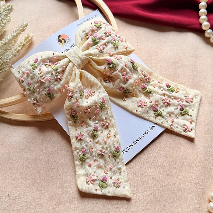 Meera Hand Embroidered Floral Bow Hair Clip