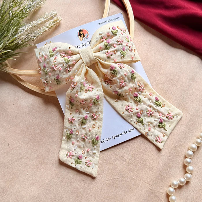Meera Hand Embroidered Floral Bow Hair Clip