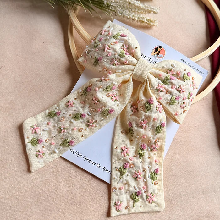 Meera Hand Embroidered Floral Bow Hair Clip