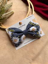Aarya Denim Hand Embroidered Daisy Bow Hair Clip