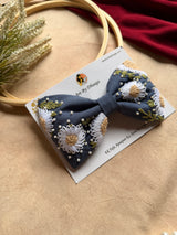 Aarya Denim Hand Embroidered Daisy Bow Hair Clip