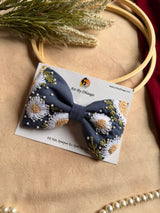 Aarya Denim Hand Embroidered Daisy Bow Hair Clip