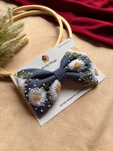 Aarya Denim Hand Embroidered Daisy Bow Hair Clip
