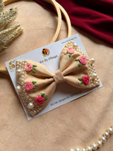 Beige Floral Noor Mini Pearl Bow