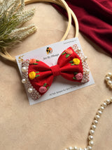 Floral Red Noor Mini Pearl Bow