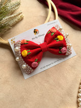 Floral Red Noor Mini Pearl Bow