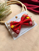 Floral Red Noor Mini Pearl Bow