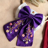 Aaradhya Hand Embroidered Floral Bow Hair Clip – Purple