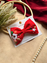 Juliet Red Hand Embroidered Floral Bow Hair Clip
