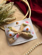 Aarya Beige Hand Embroidered Daisy Bow Hair Clip