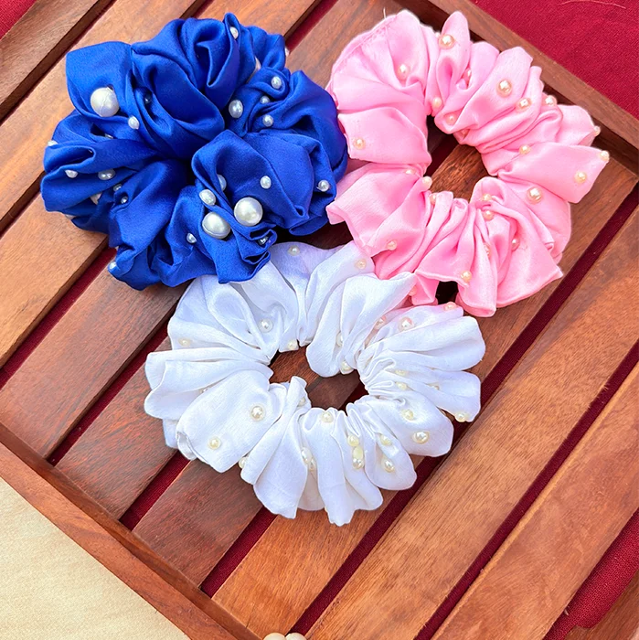 Pearl Trio – Set of 3 Handmade Pearl Embellished Scrunchies
