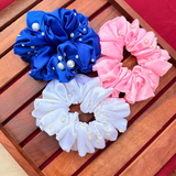 Pearl Trio – Set of 3 Handmade Pearl Embellished Scrunchies