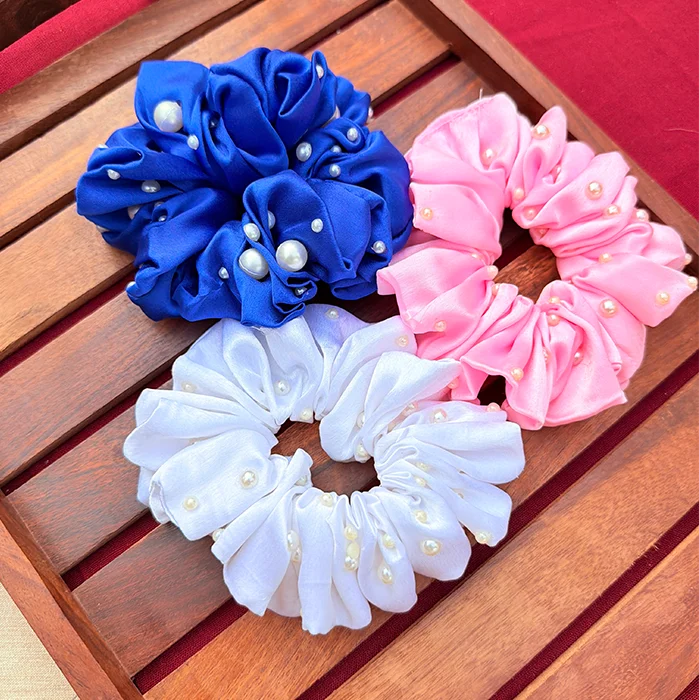 Pearl Trio – Set of 3 Handmade Pearl Embellished Scrunchies