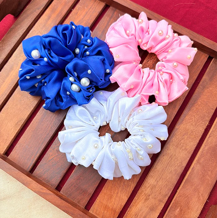 Pearl Trio – Set of 3 Handmade Pearl Embellished Scrunchies