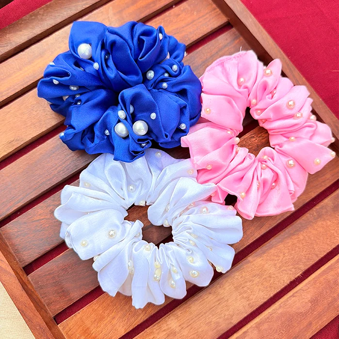 Pearl Trio – Set of 3 Handmade Pearl Embellished Scrunchies
