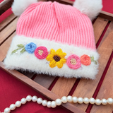 Pinkies Winter Pom-Pom – Hand Embroidered Floral Pink Winter Cap