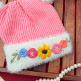Pinkies Winter Pom-Pom – Hand Embroidered Floral Pink Winter Cap