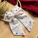 Cupid Embrace Hand Embroidered Heart Bow Hair Clip – White