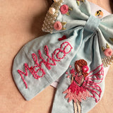 Fairytale Sky Blue Personalized Hand Embroidered Bow Hair Clip