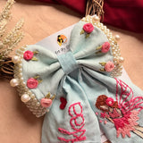 Fairytale Sky Blue Personalized Hand Embroidered Bow Hair Clip