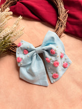 Baby Bloom Sky Blue Hand Embroidered Bow Hair Clip