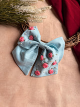 Baby Bloom Sky Blue Hand Embroidered Bow Hair Clip