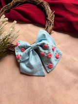Baby Bloom Sky Blue Hand Embroidered Bow Hair Clip