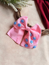 Baby Bloom Pink Hand Embroidered Bow Hair Clip