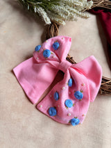 Baby Bloom Pink Hand Embroidered Bow Hair Clip