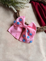 Baby Bloom Pink Hand Embroidered Bow Hair Clip
