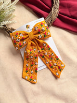 Mustey Yellow Hand Embroidered Floral Bow Hair Clip