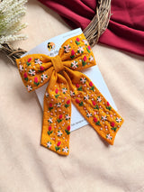 Mustey Yellow Hand Embroidered Floral Bow Hair Clip