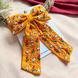 Mustey Yellow Hand Embroidered Floral Bow Hair Clip