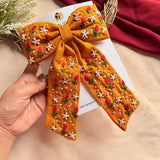 Mustey Yellow Hand Embroidered Floral Bow Hair Clip