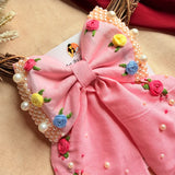 Godavari Pink Hand Embroidered Bow Hair Clip with Pearl Detailing