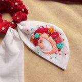 Unicorn Embroidered Pearl Scrunchie Bow