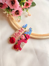 Personalized Name Hand Embroidered Beige Tic-Tac Hair Clips