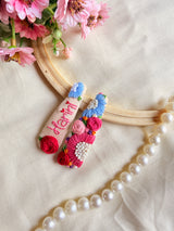 Personalized Name Hand Embroidered Beige Tic-Tac Hair Clips