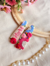 Personalized Name Hand Embroidered Beige Tic-Tac Hair Clips