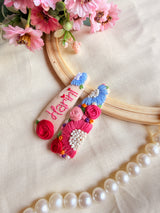 Personalized Name Hand Embroidered Beige Tic-Tac Hair Clips