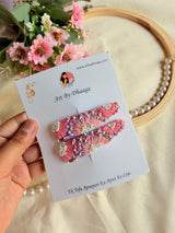 Inchanted Lavender Hand Embroidered Tic-Tac Hair Clips