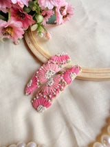 Inchanted Beige Hand Embroidered Tic-Tac Hair Clips