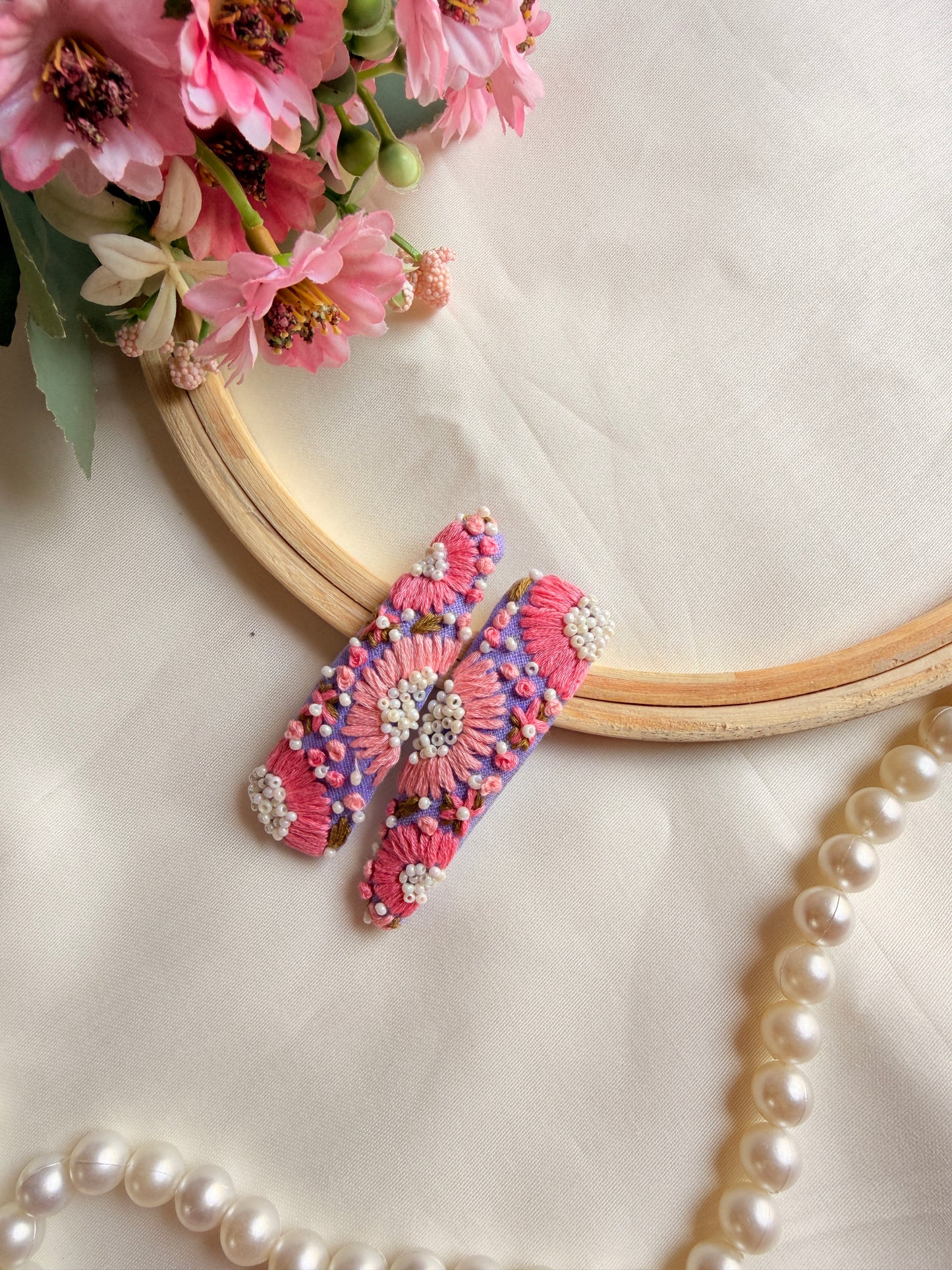 Inchanted Lavender Hand Embroidered Tic-Tac Hair Clips