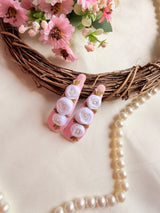 Niya Pink Hand Embroidered Floral Tic-Tac Hair Clips