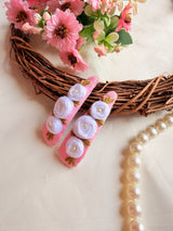 Niya Pink Hand Embroidered Floral Tic-Tac Hair Clips