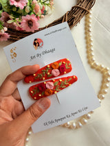 Ravi Hand Embroidered Floral Tic-Tac Hair Clips