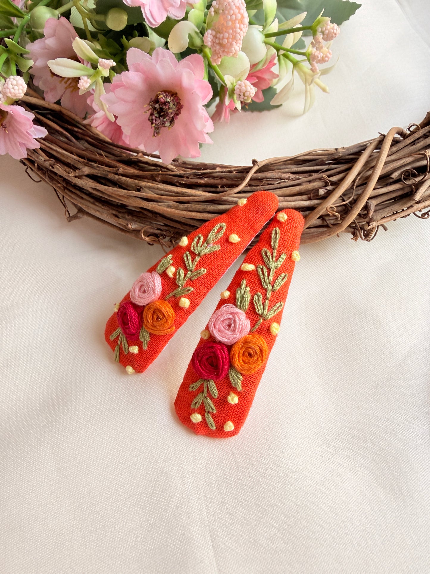 Ravi Hand Embroidered Floral Tic-Tac Hair Clips