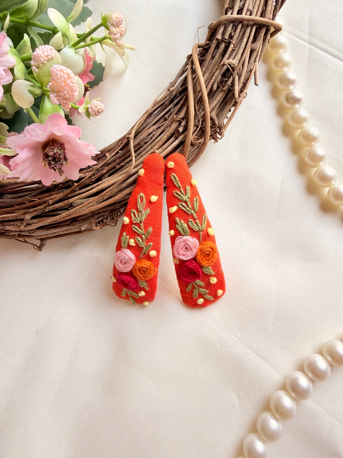 Ravi Hand Embroidered Floral Tic-Tac Hair Clips