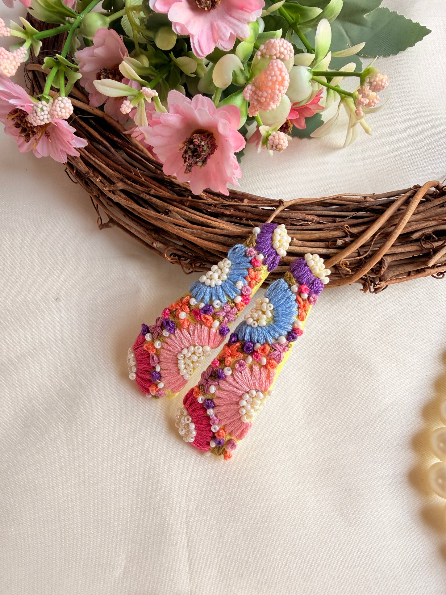A Dream Petal Hand Embroidered Tic-Tac Hair Clips